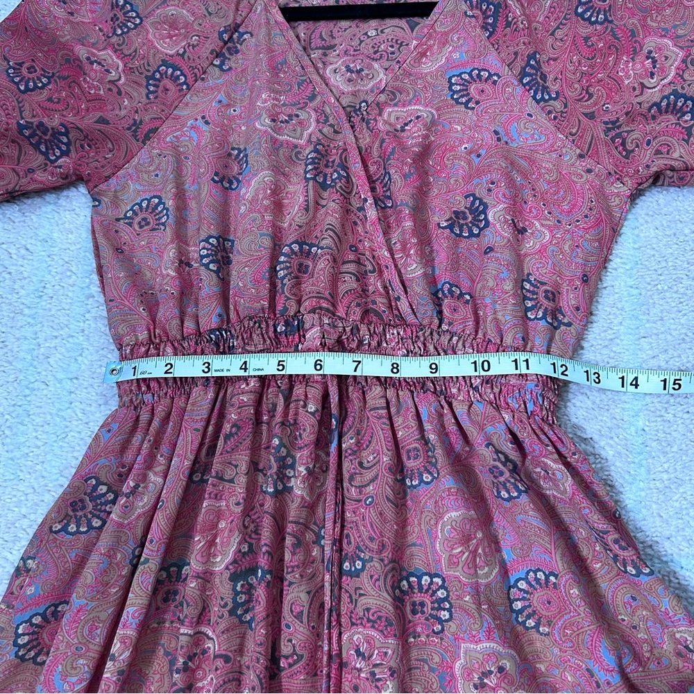 Boemo Long Sleeve Coral Blue Paisley Tiered Maxi Dress Size Small Bohemian - Picture 7 of 12